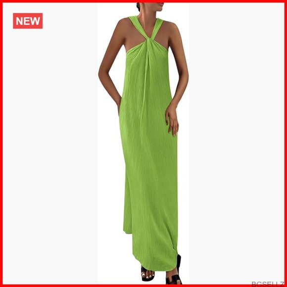 Sleeveless Maxi Dress with Pockets Off Shoulder Backless Loose Fit